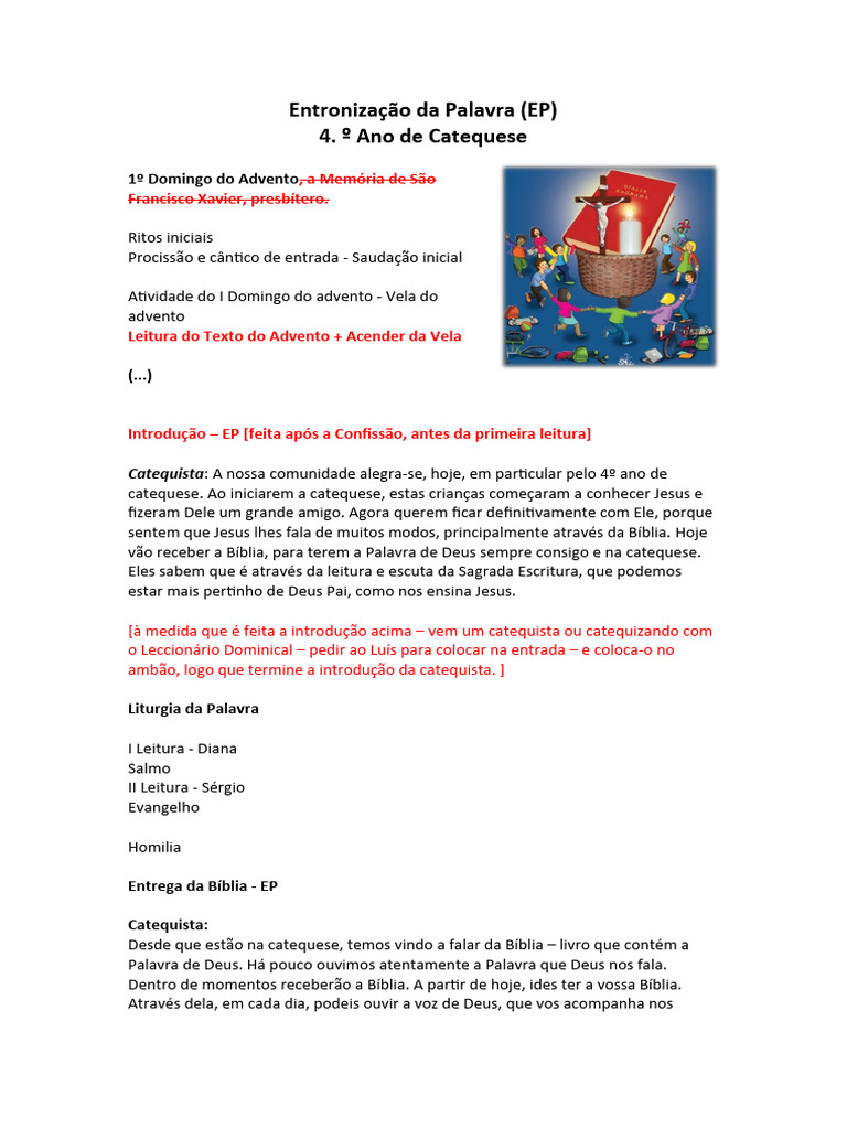 Entronização da Bíblia na Catequese | PDF | Catecismo | Advento