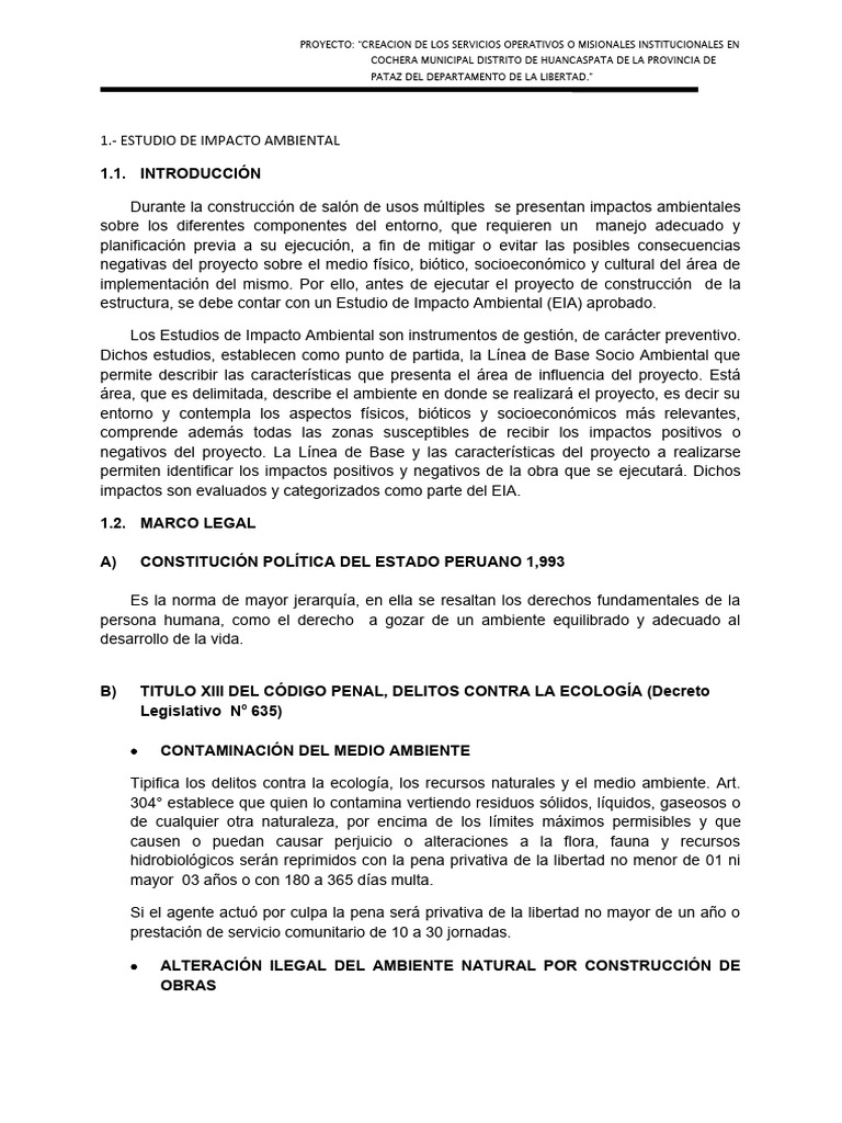 Estudio de Impacto Ambiental en Huancaspata | PDF | Evaluación de ...
