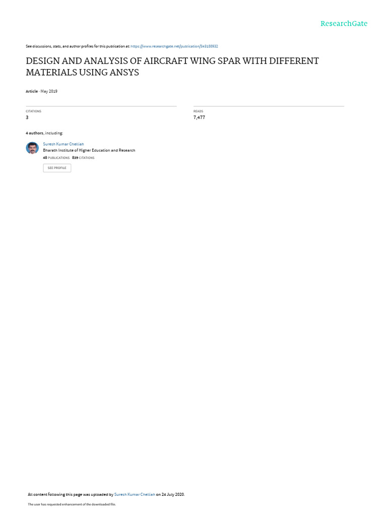 Design and Analysis of Aircraft Wing Spar With Different Materials Using Ansys PDF Stress