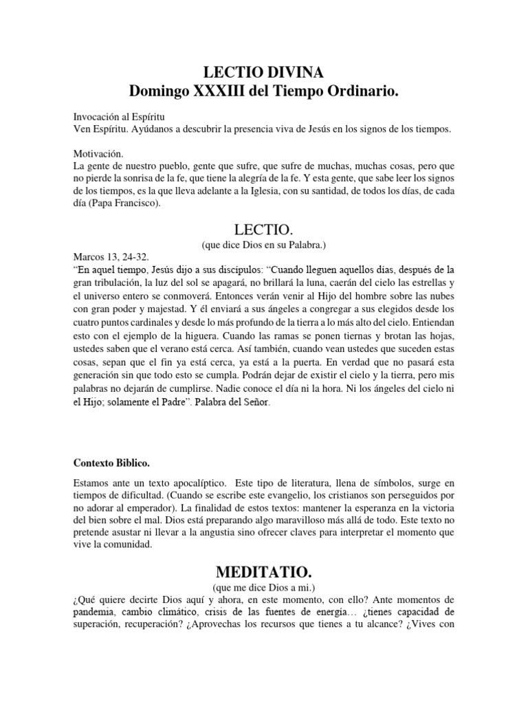 Lectio Divina Domingo XXXIII Del Tiempo Ordinario | PDF | Dios | Jesús