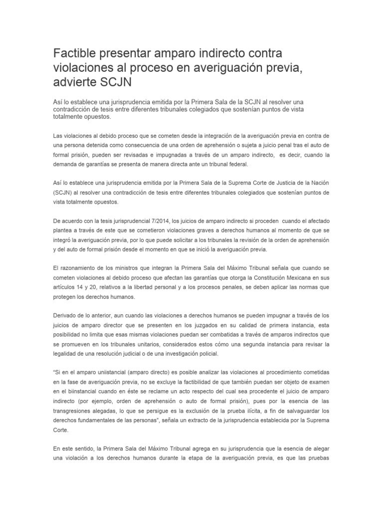 Amparo Indirecto y Violaciones al Proceso | PDF | Caso de ley | Debido ...