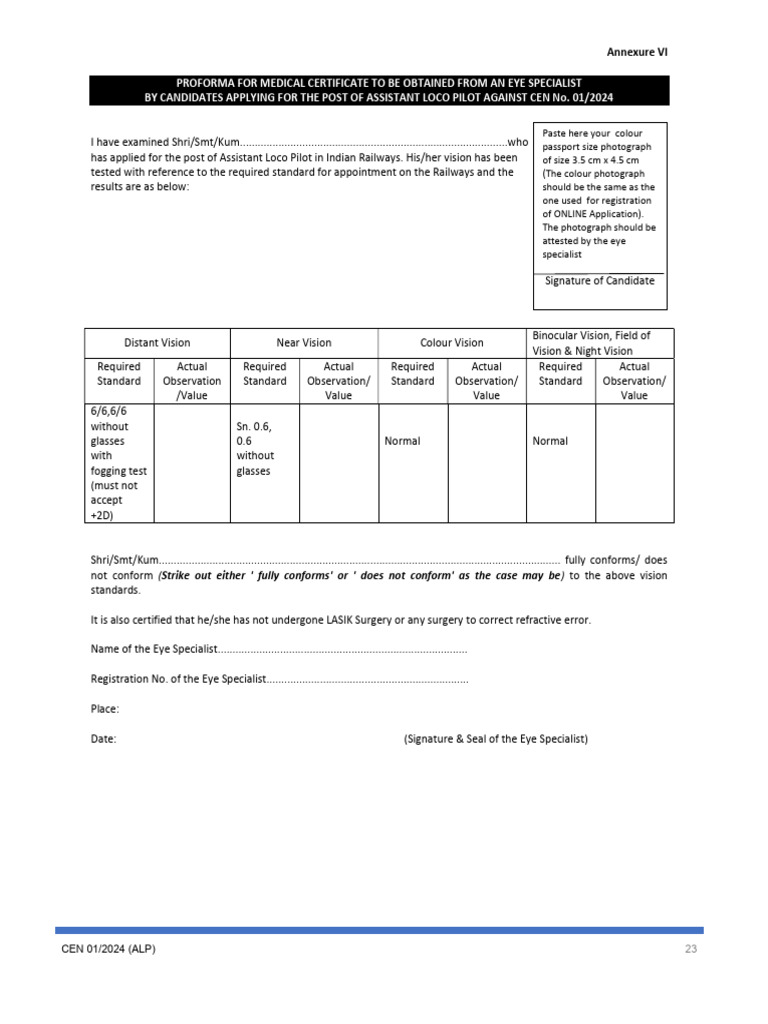 ALP Eye Medical Certificate Format | PDF | Light | Ophthalmology