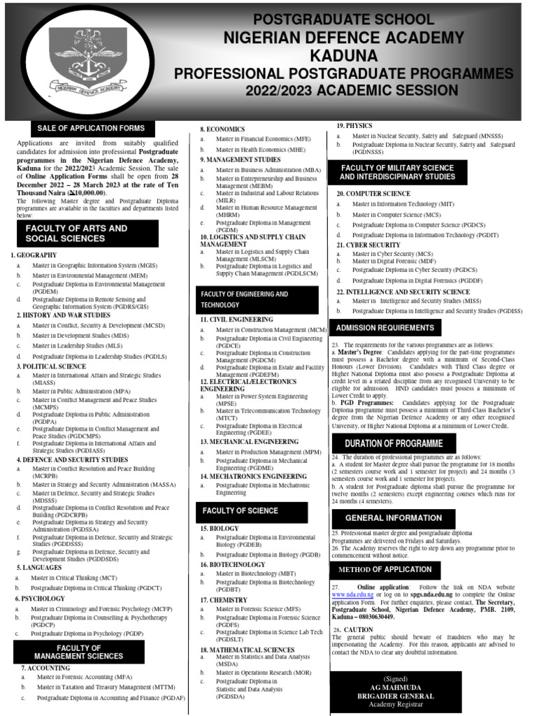 NDA Postgraduate Programs Admission 2022/2023 | PDF | Postgraduate ...