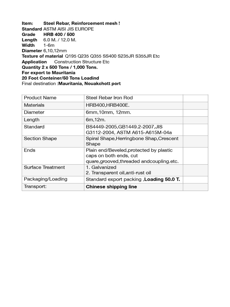 Request Steel Rebar | PDF