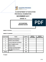 Grade 10 Provincial Exam Accounting (English) Answer Book - 050312