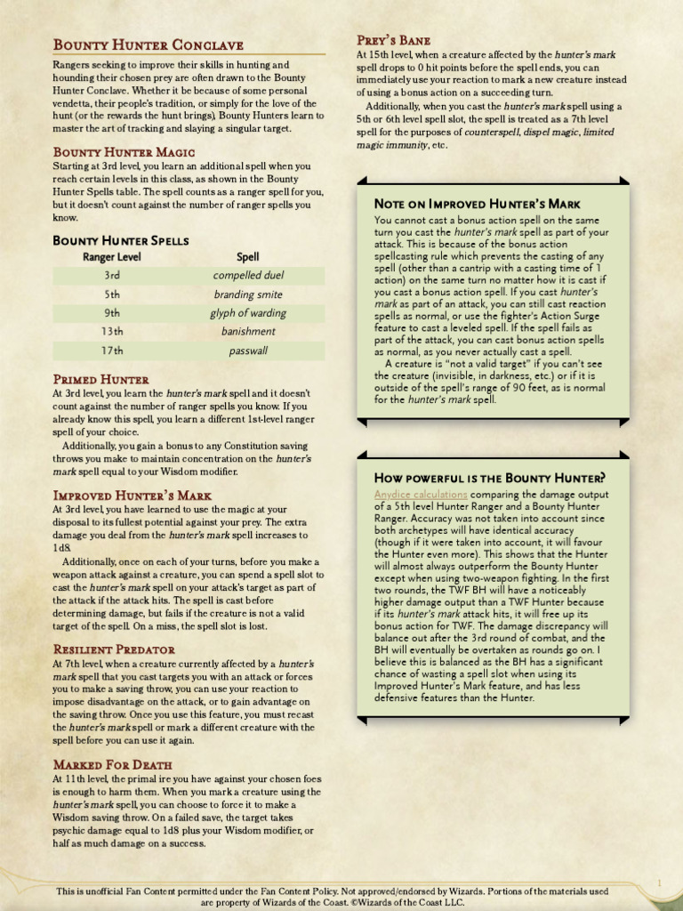 Bounty Hunter Ranger Subclass Guide | PDF