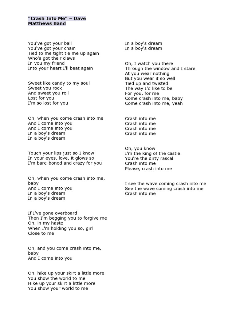 Crash Into Me Lyrics PDF