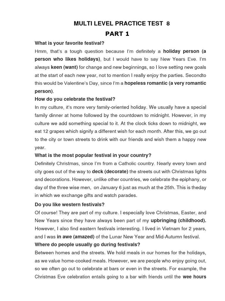 Multi Level Practice Test 8 Pdf Christmas Internet