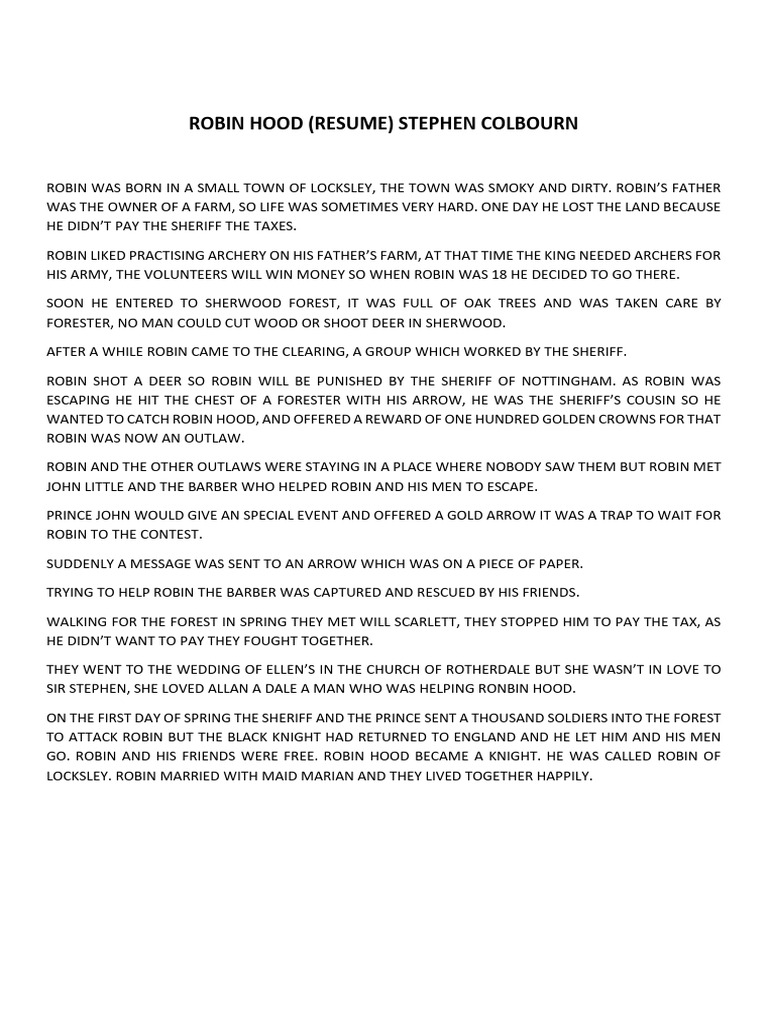 Robin Hood Resume | PDF