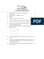 Revision Worksheet - 3 Squares and Square Root Half Yearly Examination 2022-23