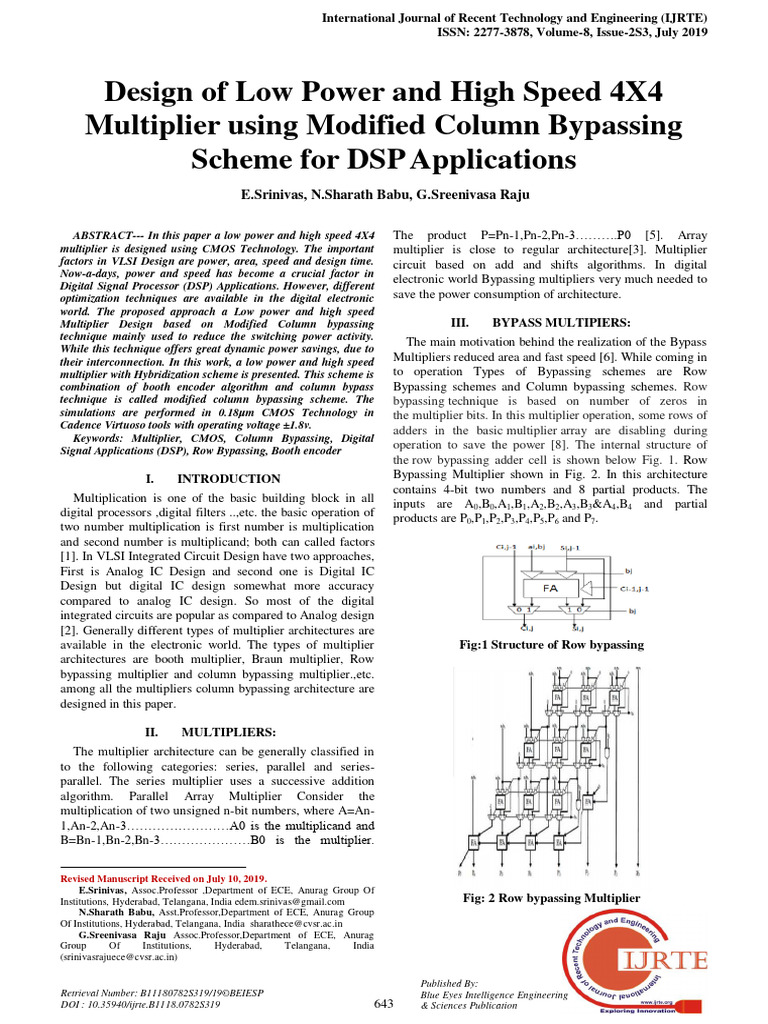 Low Power 4X4 Multiplier Design in CMOS | PDF