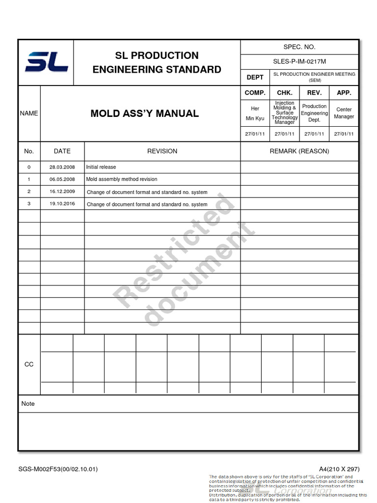 Sles-P-Im-0217m-Mold Ass'y Manual | PDF