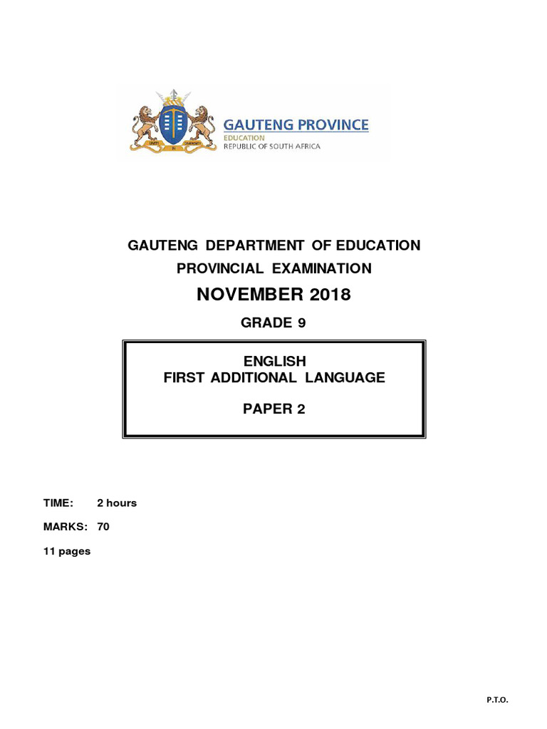 GAUTENG DEPARTMENT OF EDUCATION PROVINCIAL EXAMINATION JUNE 2017 GRADE 9 visual data 2