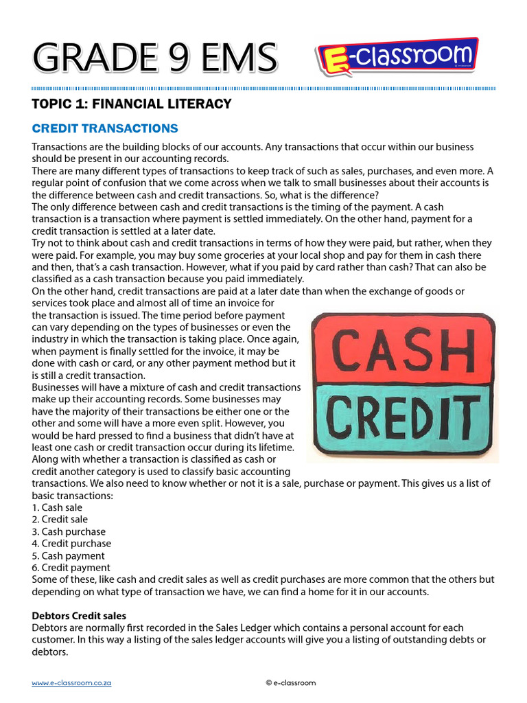 Grade 9 EMS: Credit Transactions Guide | PDF