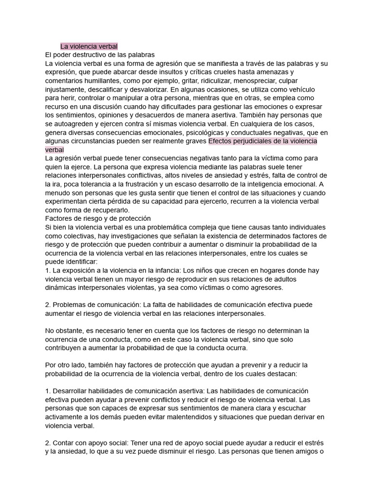 Consecuencias y prevención de la violencia verbal | PDF | Violencia ...