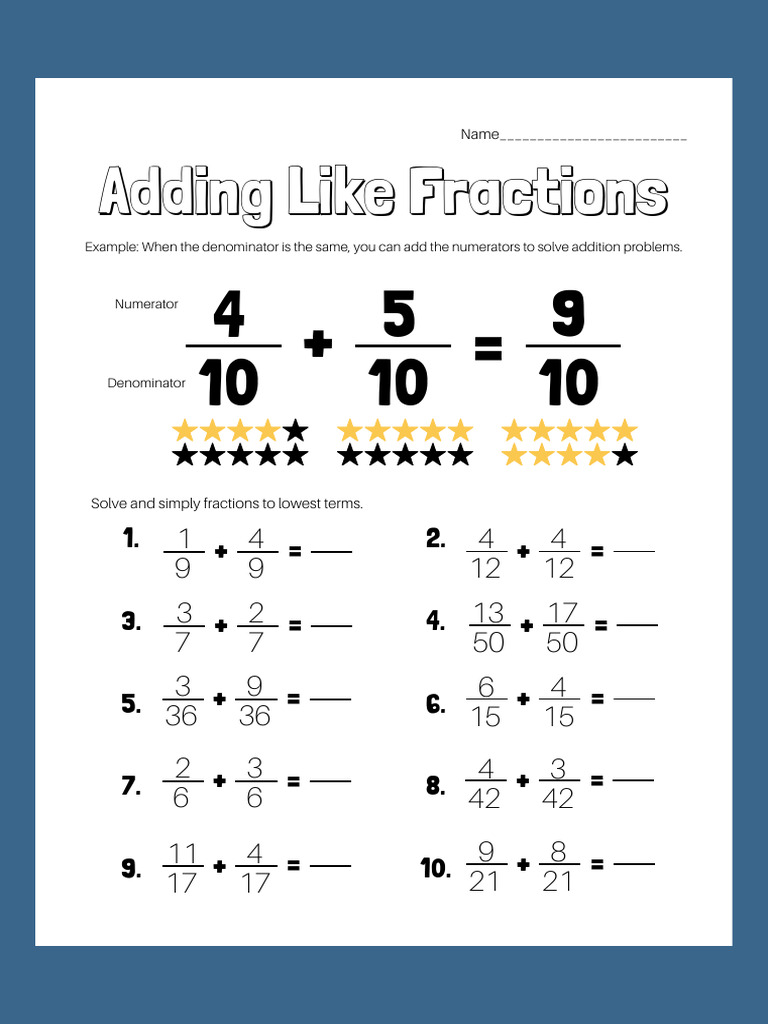 Adding Like Fractions Worksheet | PDF