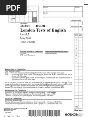 PTEG Level 3 May 2009 Pastpaper