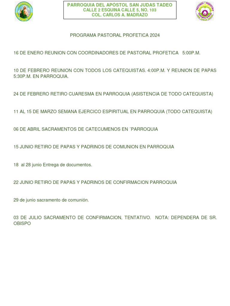 Programa Pastoral 2024 San Judas Tadeo | PDF