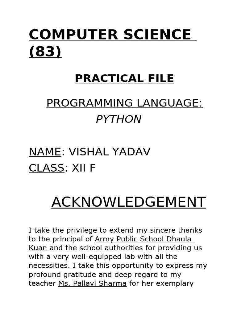 Python Programming Practical File | PDF | Computer Programming ...