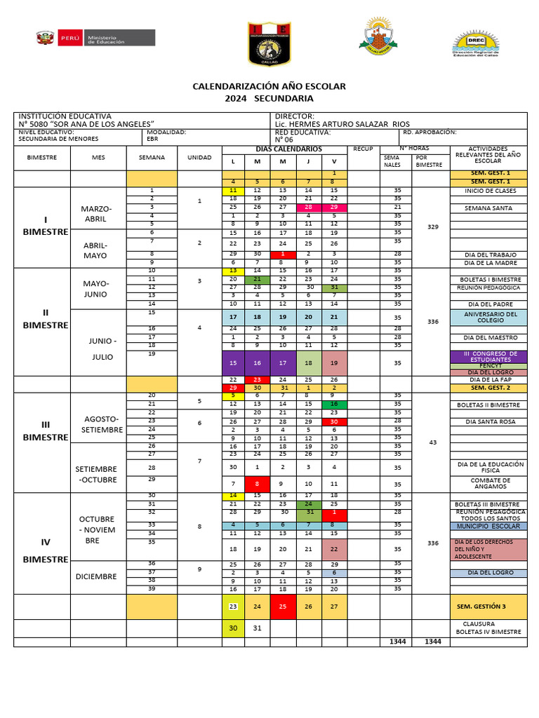 Calendarización Escolar 2024 Secundaria | PDF