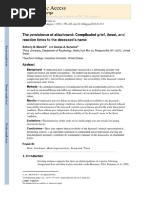 The persistence of attachment Complicated grief, threat, and