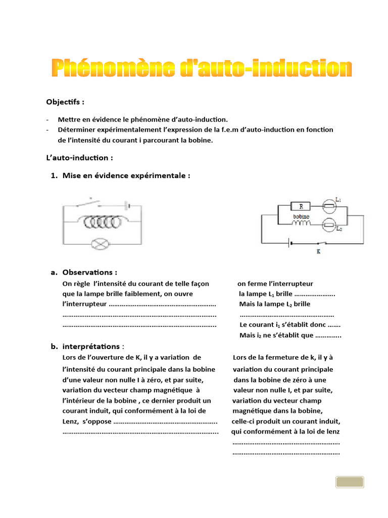 Phénomène d'Auto-Induction en Bobine | PDF | Induction ...