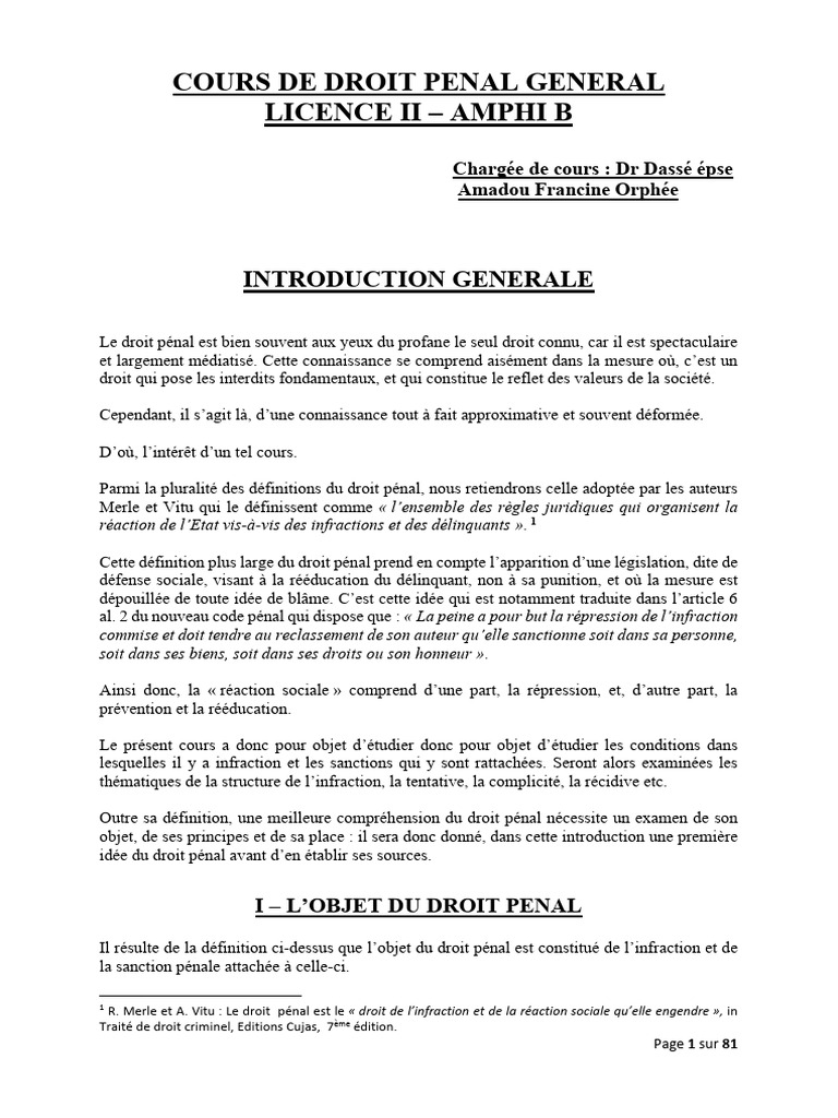 Cours de Droit Pénal Général L2 | PDF | Loi criminelle | Loi