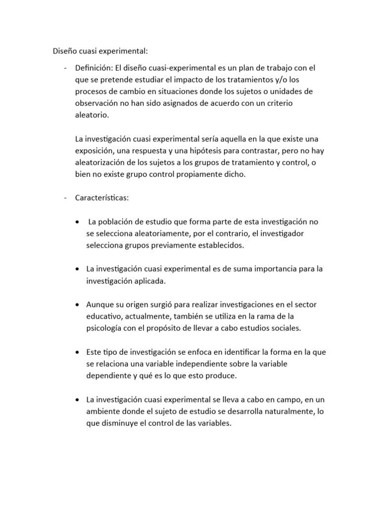 Diseño Cuasi Experimental: Definición y Uso | PDF | Experimentar ...