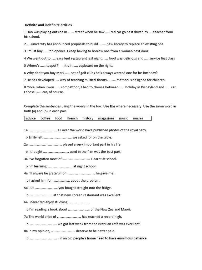 Definite and Indefinite Articles2 | PDF