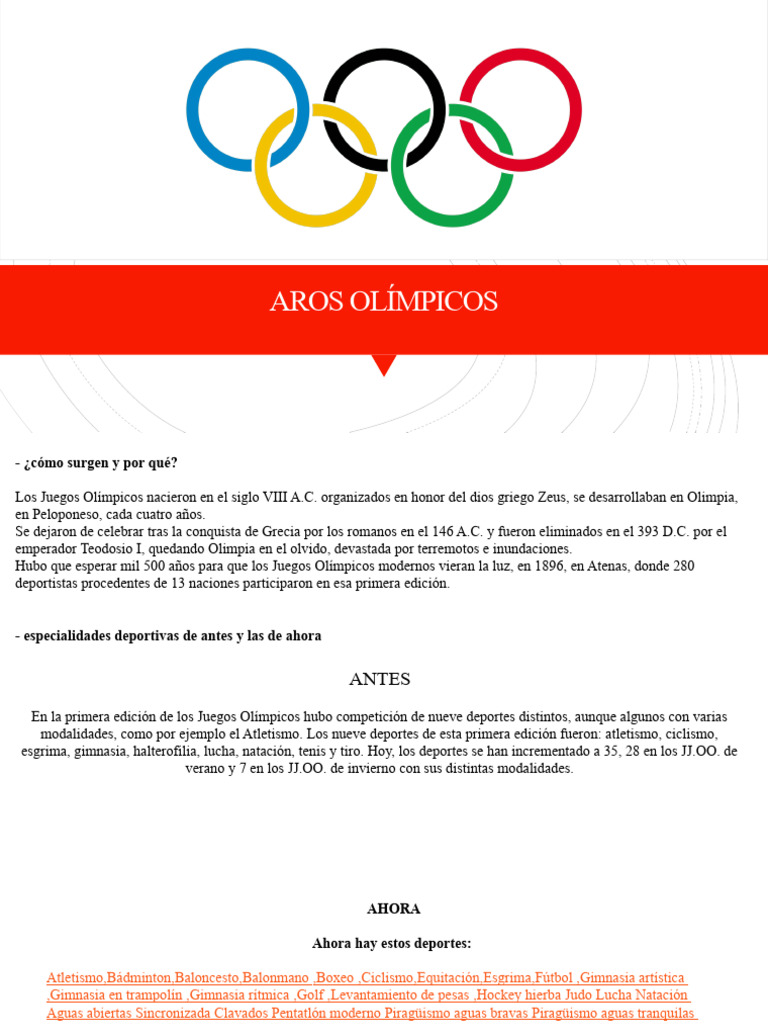 Historia y deportes de los Juegos Olímpicos | PDF | Juegos olímpicos ...
