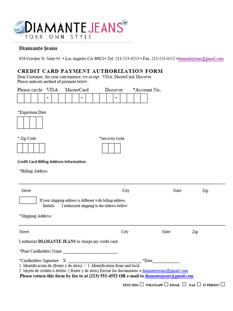 Credit Card Authorization (Diamante) | PDF | Credit Card | Visa Inc.
