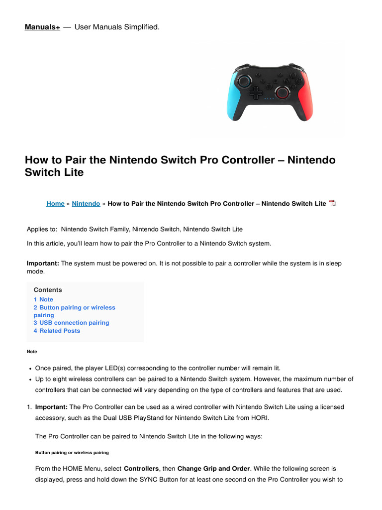 Pairing Nintendo Switch Pro Controller | PDF