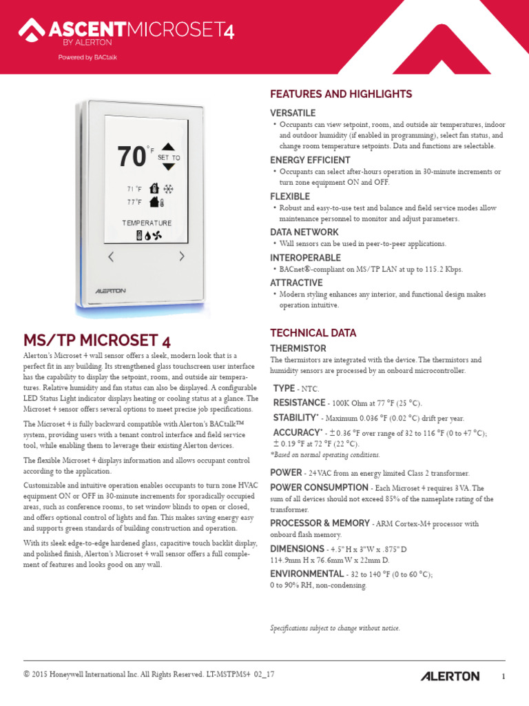 Ascent MS4 Data Sheet LT-MSTPMS4-020317 | PDF | Humidity | Computing