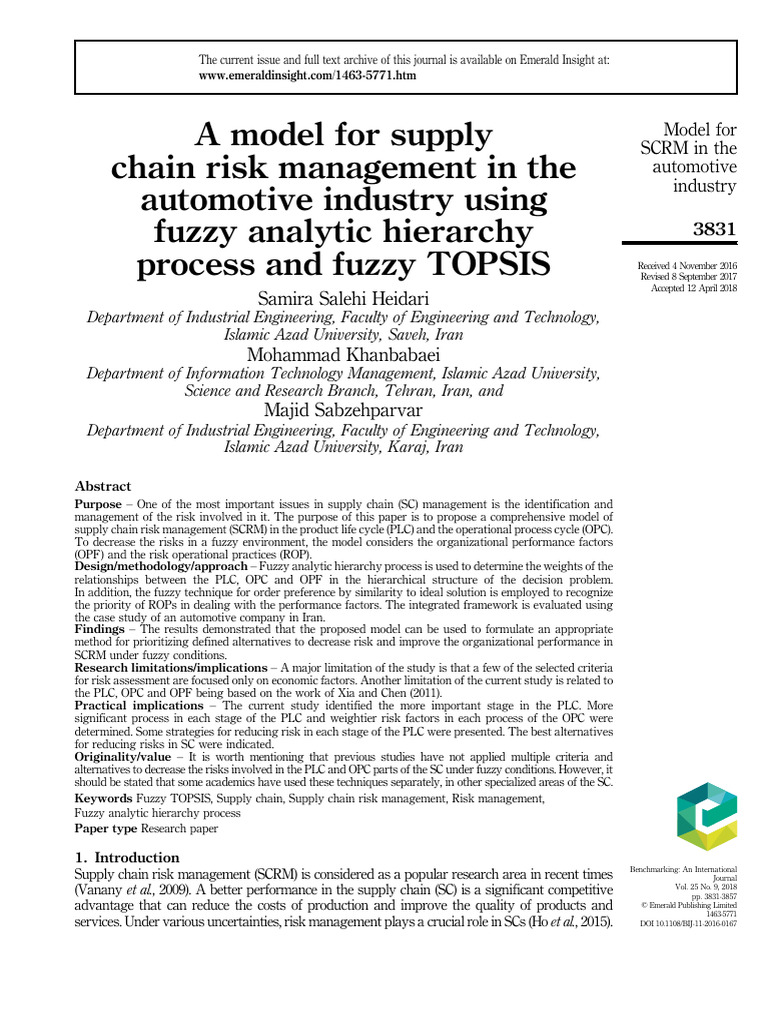Automotive Supply Chain Risk Management Model | PDF | Fuzzy Logic | Risk