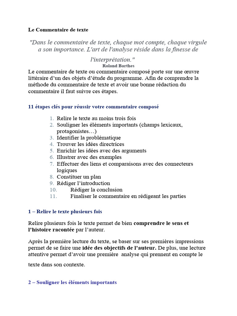 Méthodologie du Commentaire de Texte | PDF