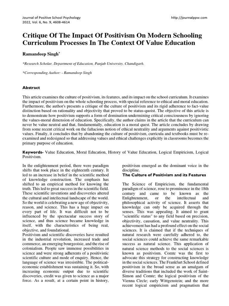 Critique of Positivism in Education | PDF | Science | Positivism