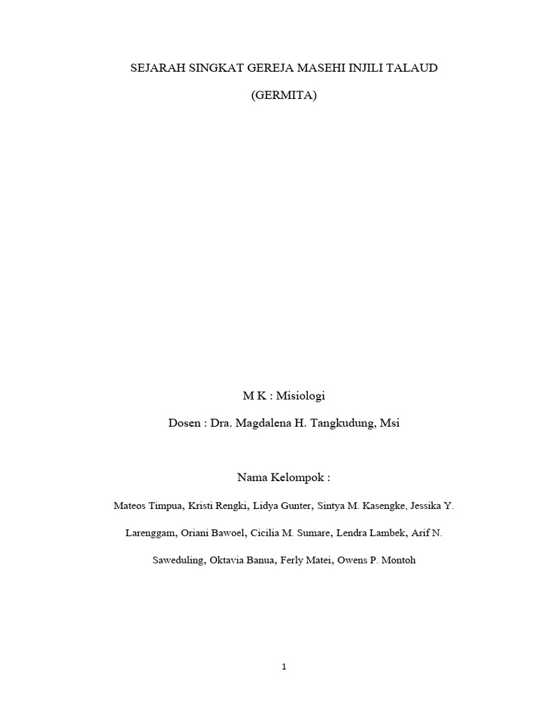 Sejarah Gereja Masehi Injili Talaud | PDF