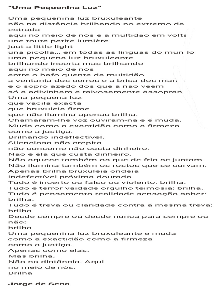 Uma Pequenina Luz, de Jorge Sena - RTP Ensina | PDF