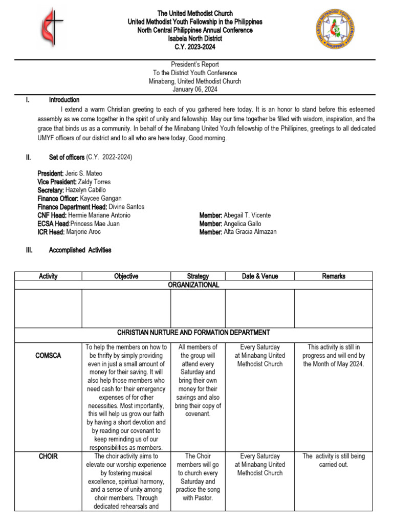 Umyf Report Dyc Format | Download Free PDF | Prayer | Methodism