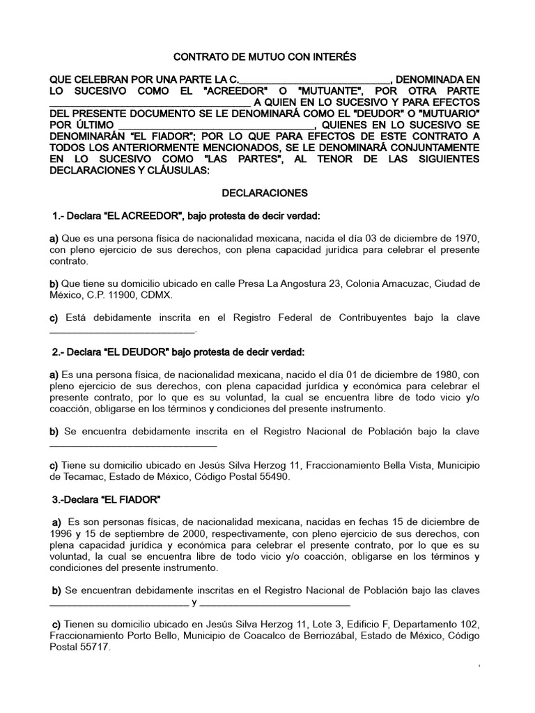Contrato de Mutuo con Interés en México | PDF | Pagos | Justicia