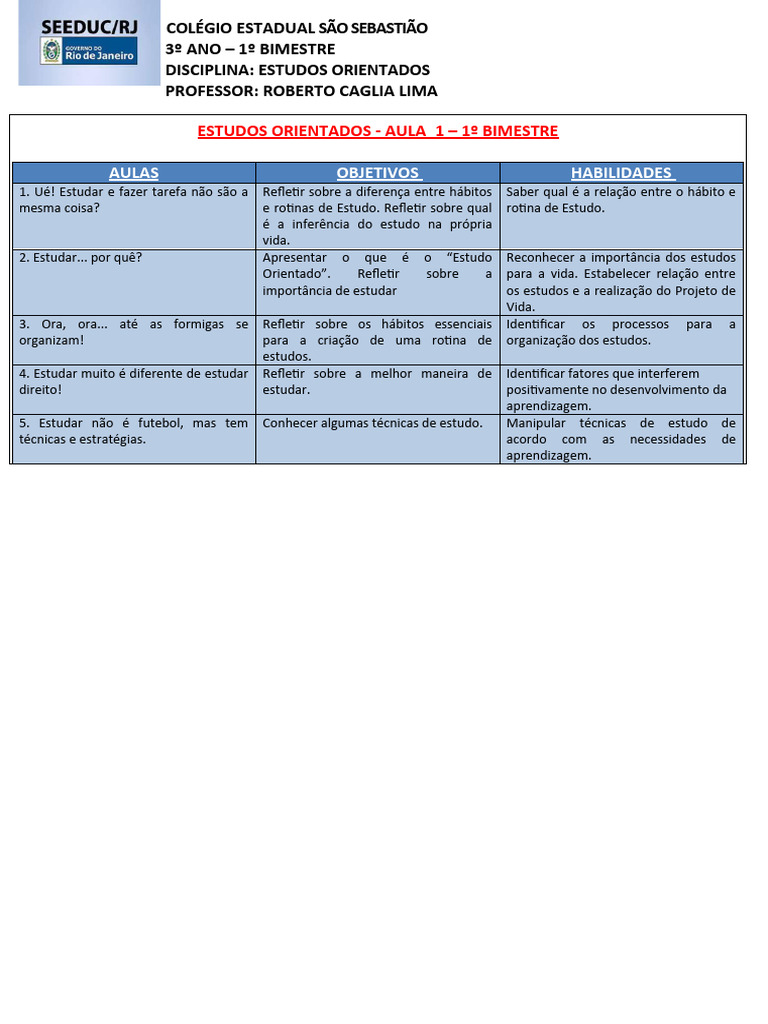 Atividades de Estudo Orientado 3º Ano | PDF