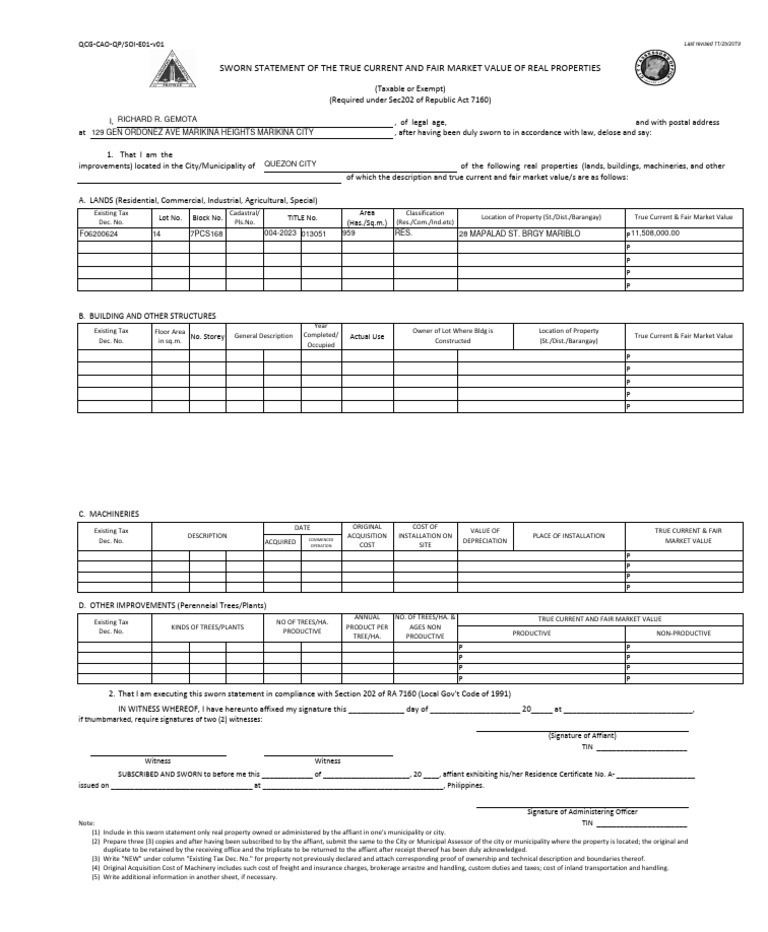 Faasforms Quezon City Assessors Office PDF Government Payments