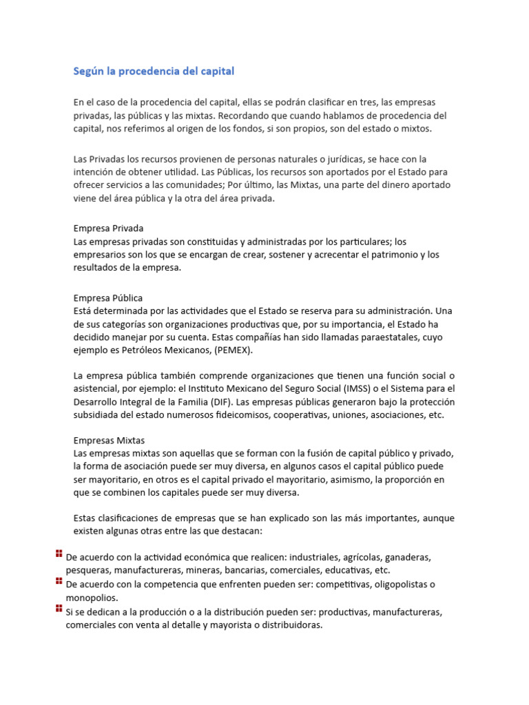 Clasificación de Empresas por Capital | PDF | Empresa de propiedad ...