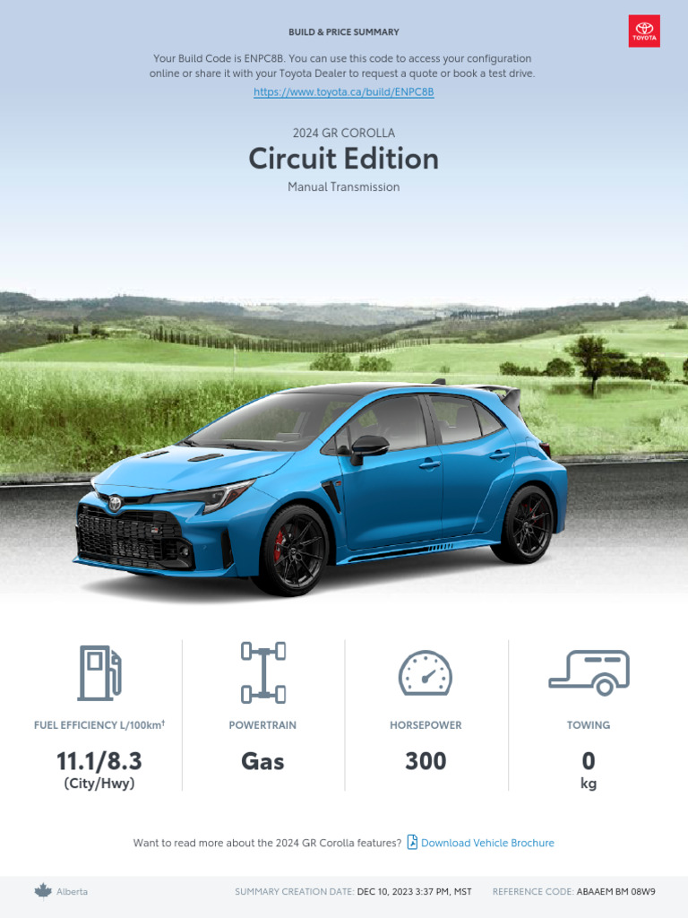 Toyota Build A2024 GR Corolla Circuit Edition | PDF | Annual Percentage ...