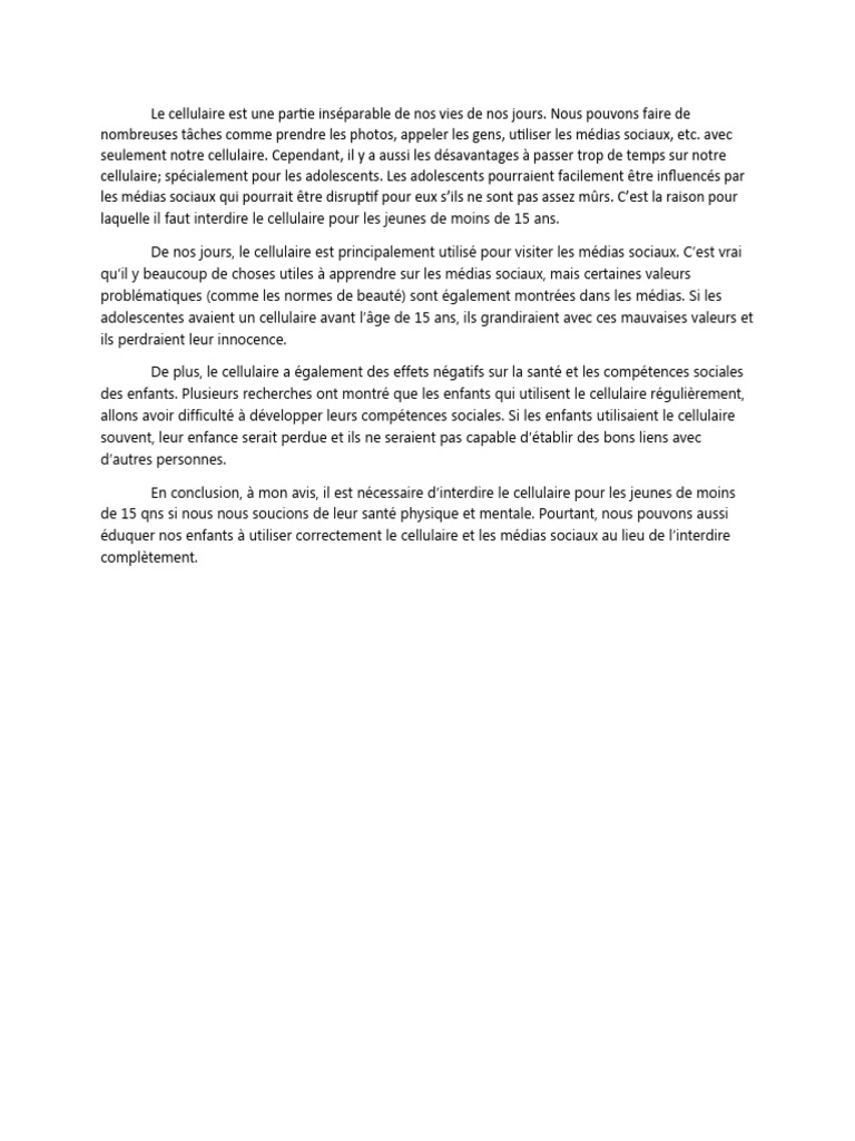 Interdiction du cellulaire pour les jeunes | PDF