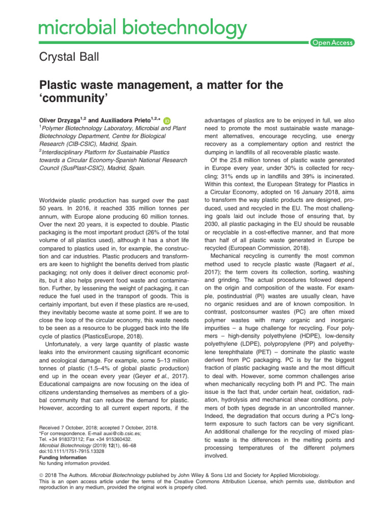 Plastic Waste Management A Matter For The Communi | PDF ...