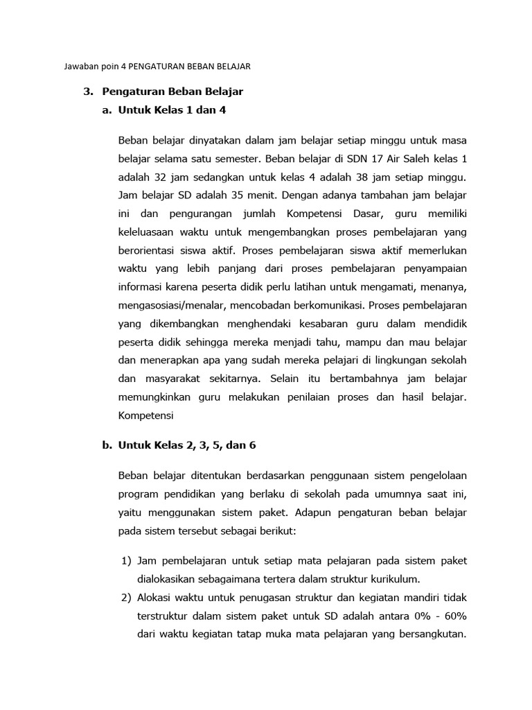Pengaturan Beban Belajar di SDN 17 | PDF