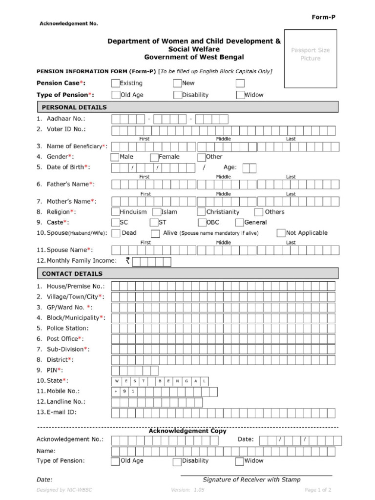 West Bengal Widow Pension Scheme Application Form Pdf