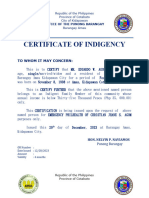 Certificate of Indigency (Emergency Philhealth)