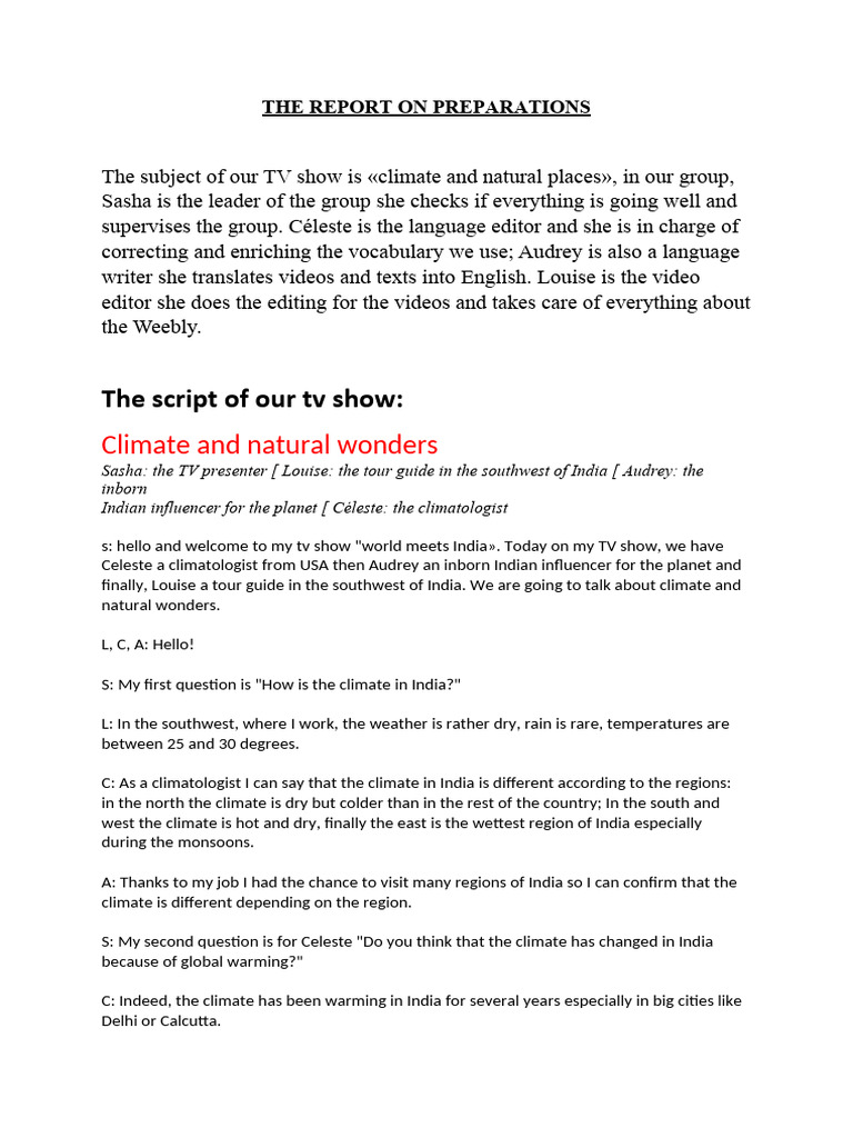 Report On Preparation Pdf Climate Natural Environment